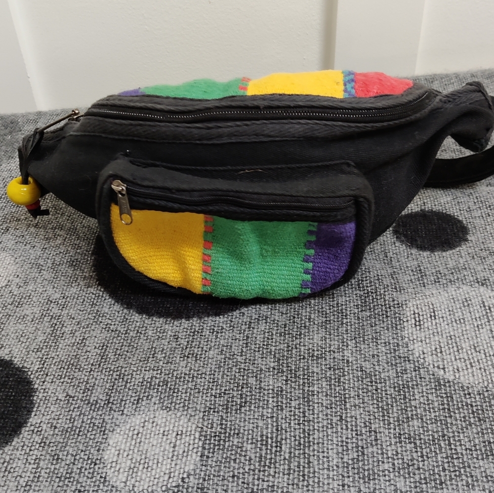 Vintage Black Multi-Color Woven Waist Bag - Picture 8 of 11